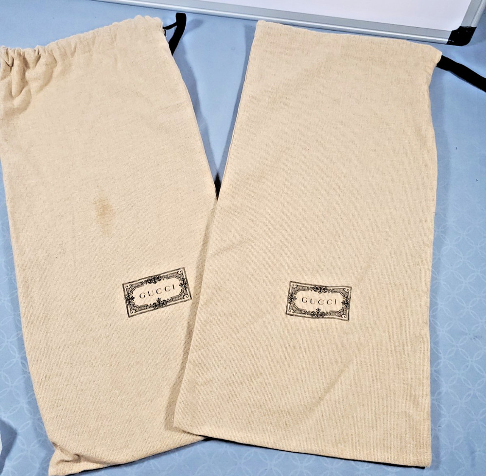 Authentic GUCCI Dust Bags Pair Set 2 Tan Linen Cotton Drawstring Logo